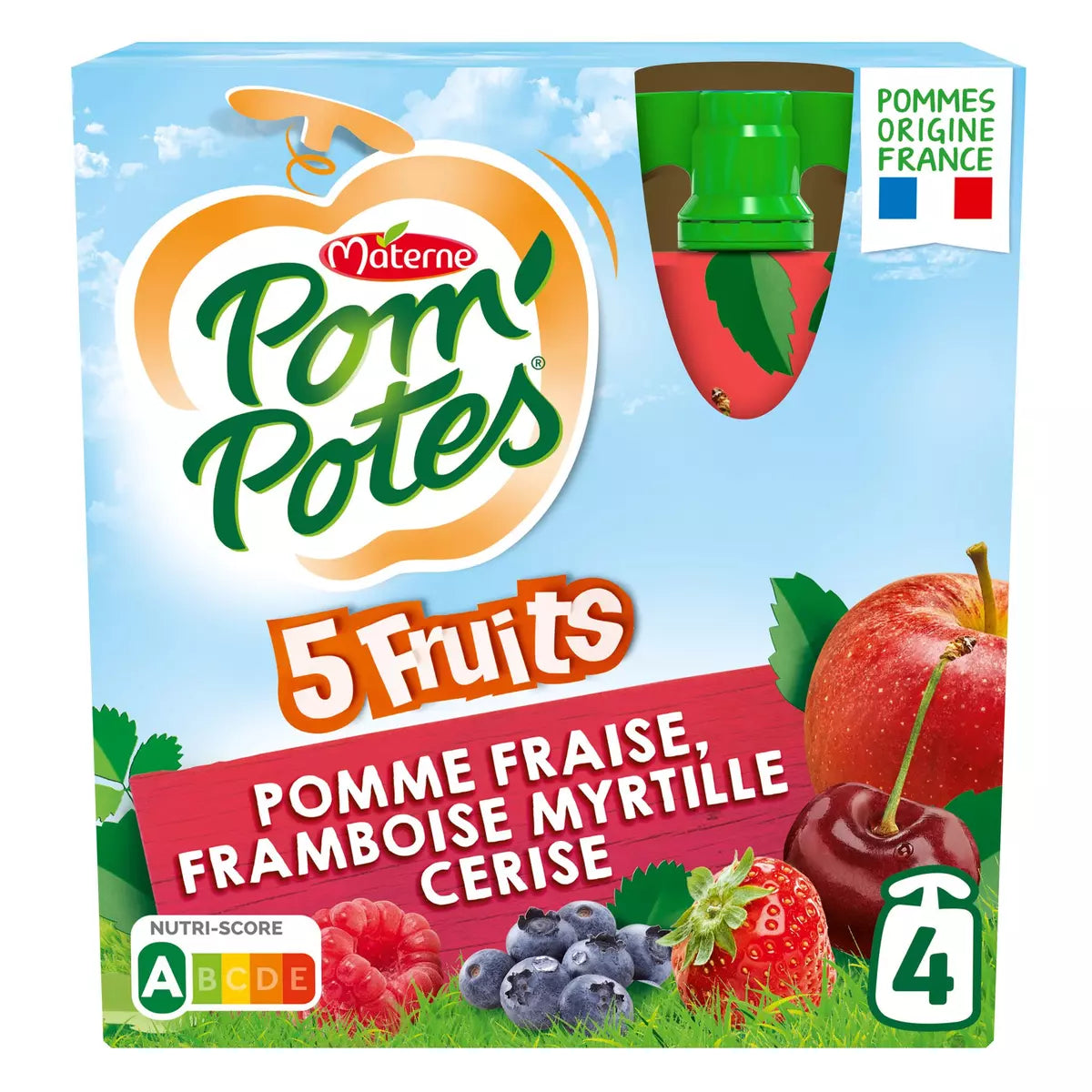 POM'POTES Gourdes pomme fraise framboise myrtille cerise sans sucres ajoutés