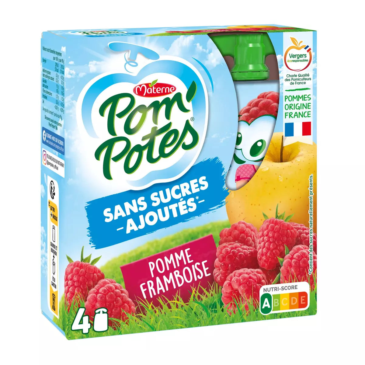 Materne - POM'POTES Gourdes compotes pomme framboise sans sucres ajoutés
