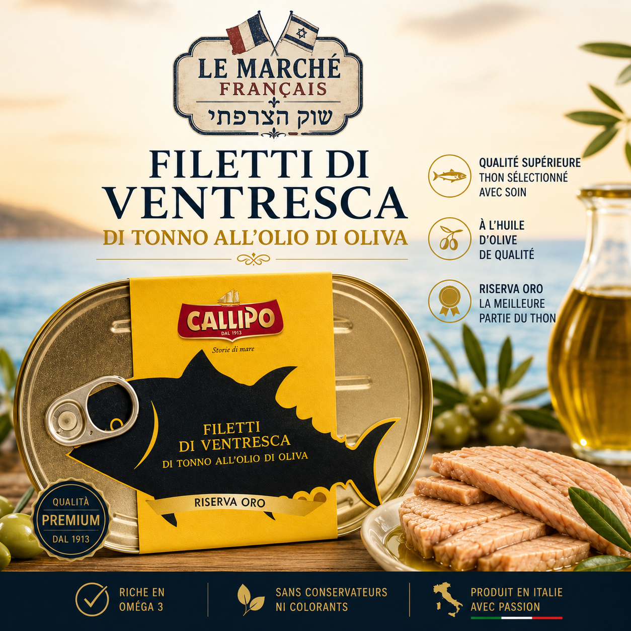 Callipo Filetti di Ventresca à l'Huile d'Olive 190g – Thon Premium Italien | Le Marché Français