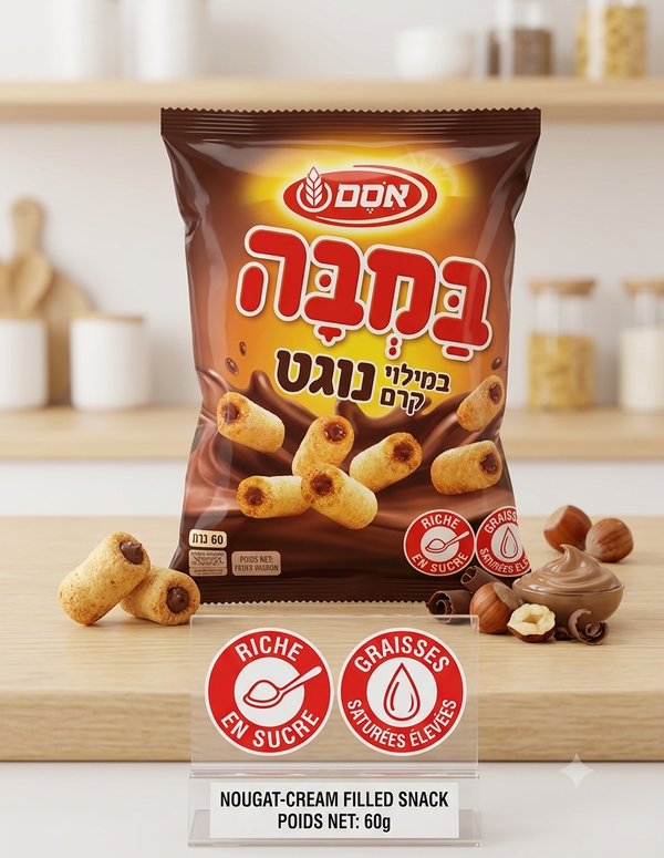 Bamba Osem Fourré Crème Nougat – Snack Cacahuète et Chocolat Noisette – Sachet de 60g