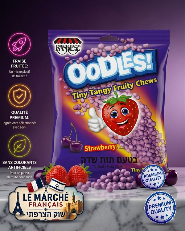 Bonbons Paskesz Oodles Strawberry - Micro-Bonbons Tangy à la fraise