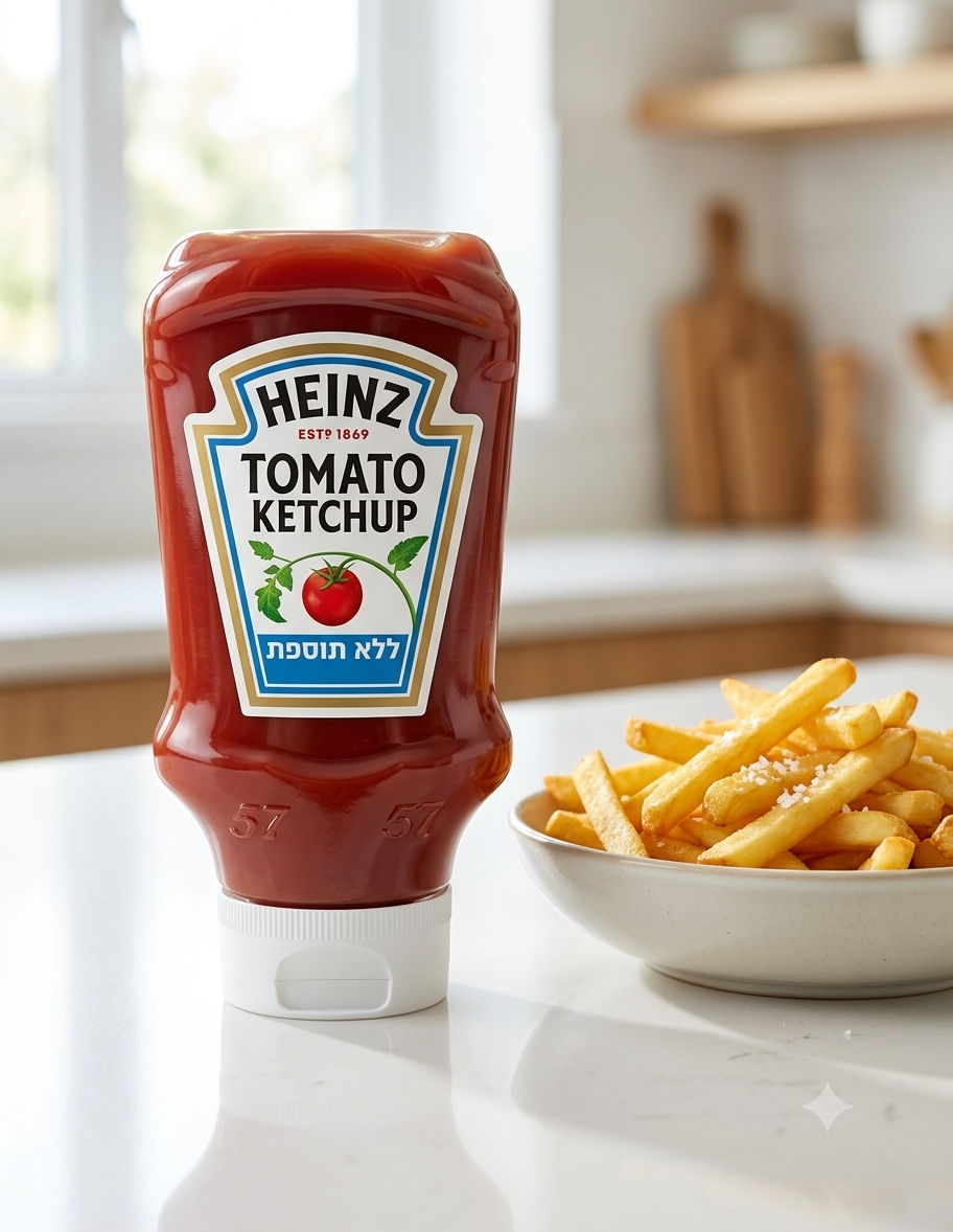 Ketchup aux Tomates Heinz – Sans Sucre Ajouté (Lela Tosefet) – Flacon Squeeze