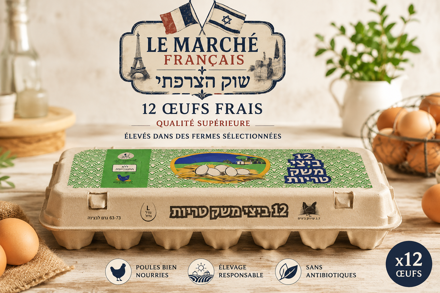 Pack de 12 Œufs Frais Taille L – Le Marché Français | Qualité Fermière